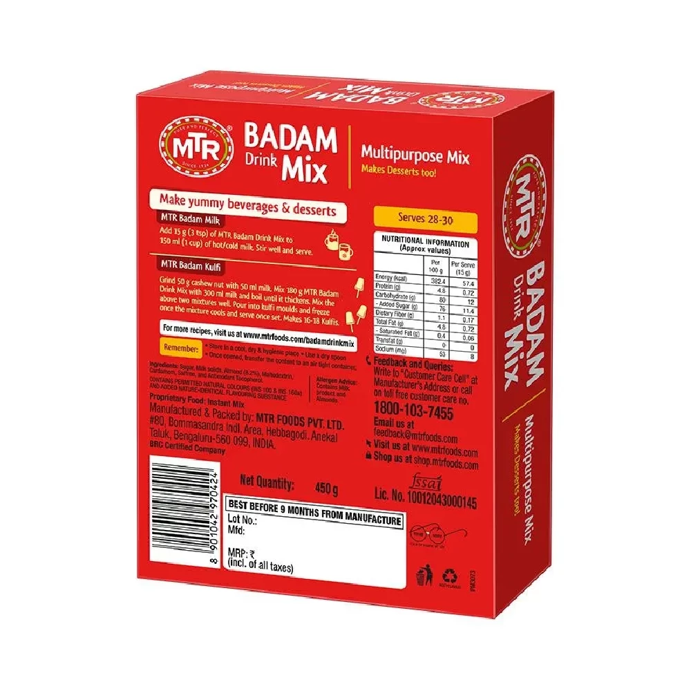 MTR Badam Drink Mix - Real Badam, Elaichi & Kesar, 450 g-2.webp